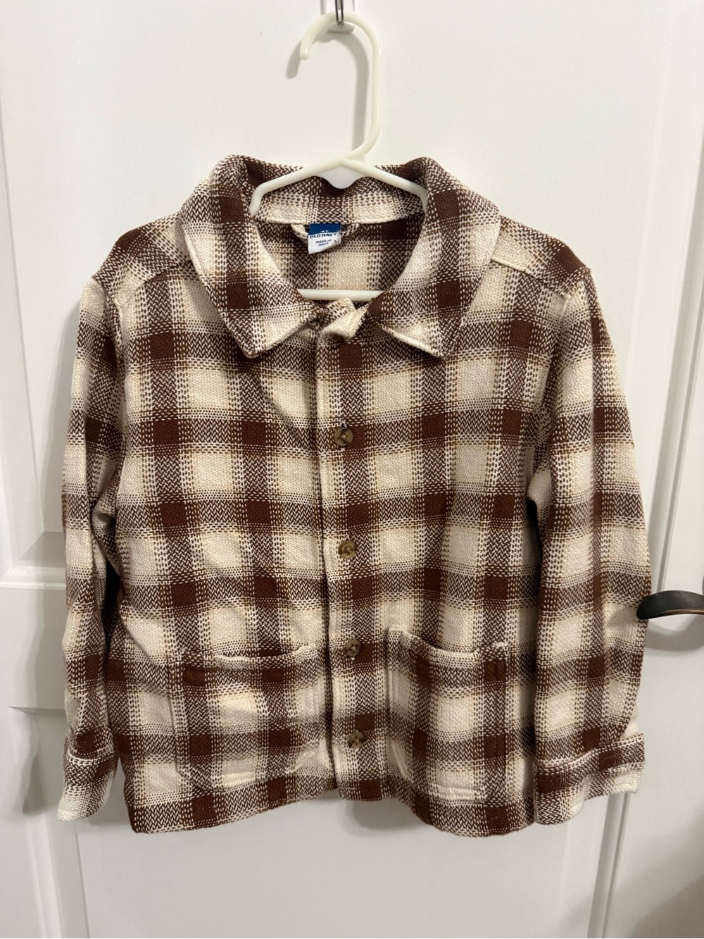 Old Navy Brown and Cream Plaid Button-Down Shirt Jacket